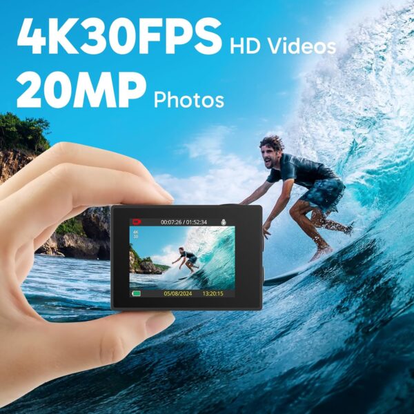 AKASO EK7000 4K30FPS 20MP WiFi Action Camera with EIS Ultra HD Underwater Camera 131FT Waterproof Camera Remote Control 4X Zoom Support External Microphone Black - Image 2