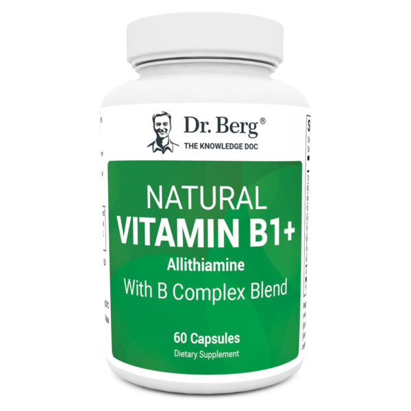 Dr. Berg Natural Vitamin B1 B6 B12 Complex - Allithiamine Vitamin B1 Supplement with 8 Essential Vitamin B Complex for Men & Women Including Thiamin, Niacin, Folate, Magnesium & More - 60 Capsules