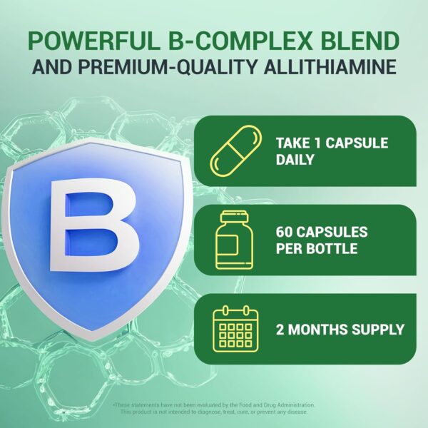 Dr. Berg Natural Vitamin B1 B6 B12 Complex - Allithiamine Vitamin B1 Supplement with 8 Essential Vitamin B Complex for Men & Women Including Thiamin, Niacin, Folate, Magnesium & More - 60 Capsules