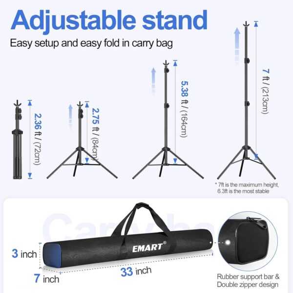 EMART Backdrop Stand 10x7ft(WxH) Photo Studio Adjustable Background Stand Support Kit with 2 Crossbars, 8 Backdrop Clamps, 2 Sandbags and Carrying Bag for Parties Events Decoration - Image 3