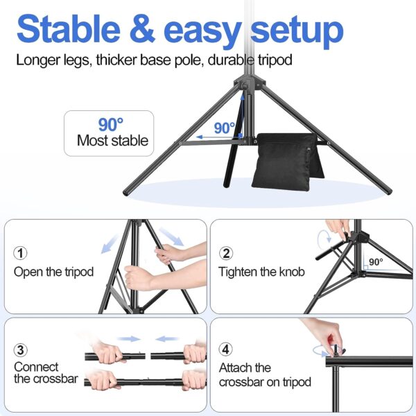 EMART Backdrop Stand 10x7ft(WxH) Photo Studio Adjustable Background Stand Support Kit with 2 Crossbars, 8 Backdrop Clamps, 2 Sandbags and Carrying Bag for Parties Events Decoration - Image 4