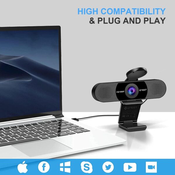 EMEET 1080P Webcam with Microphone, C960 Web Camera, 2 Mics Streaming Webcam, 90°FOV Computer Camera, Plug and Play USB Webcam for Online Calling/Conferencing, Zoom/Skype/Facetime/YouTube, Laptop/PC - Image 4