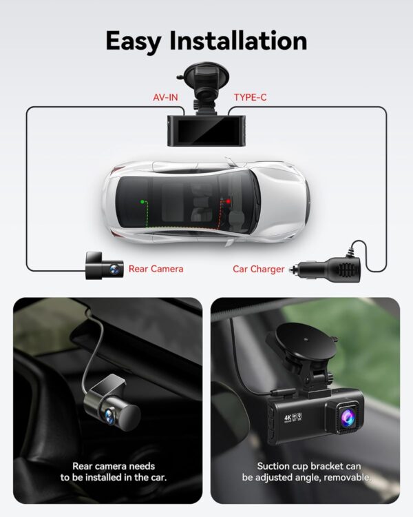 REDTIGER Dash Cam Front Rear 4K 2.5K Full HD Dash Camera for Cars