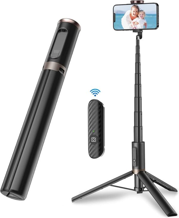 TONEOF 60" Cell Phone Selfie Stick Tripod, Smartphone Tripod Stand All-in-1 with Integrated Wireless Remote,Portable,Lightweight,Extendable Phone Tripod for 4''-7'' iPhone and Android(Black)