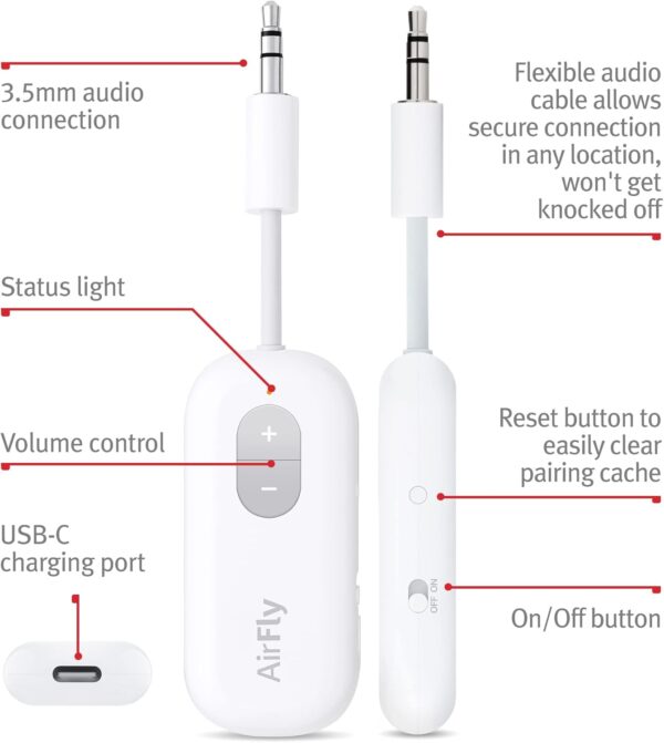 Twelve South AirFly SE Bluetooth Wireless Audio Transmitter Receiver for AirPods or Wireless Headphones