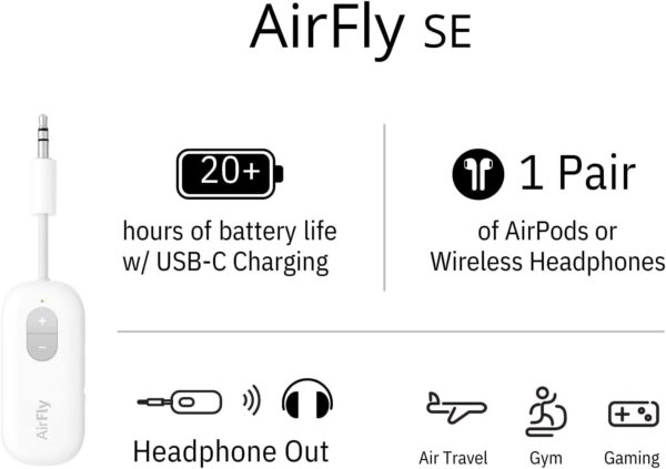 Twelve South AirFly SE Bluetooth Wireless Audio Transmitter Receiver for AirPods or Wireless Headphones