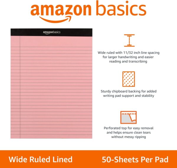 Amazon Basics Wide Ruled 8.5 x 11.75-Inch 50 Sheet Lined Writing Note Pad, Pack of 6, 300 Count, Multicolor