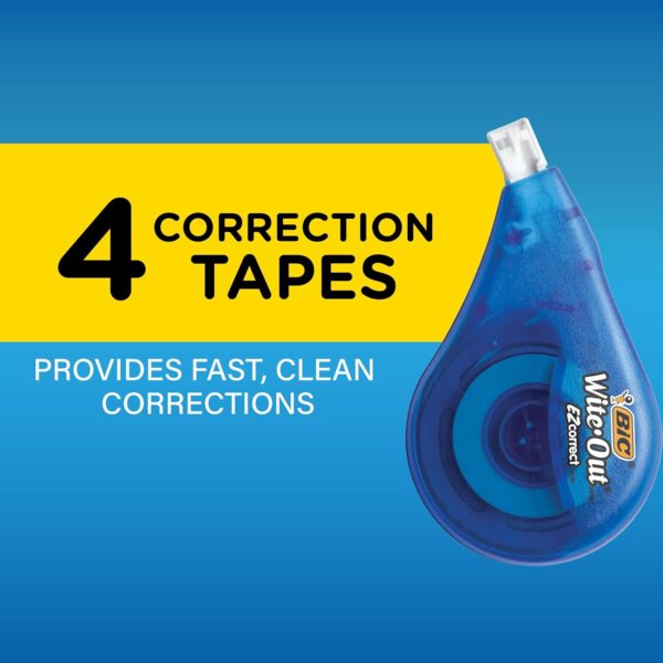 BIC White-Out Brand EZ Correct Correction Tape, 39.3 Feet, 4-Count Pack of white Correction Tape, Fast, Clean and Easy to Use Tear-Resistant Tape