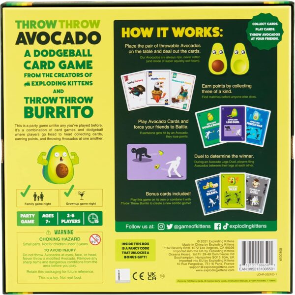 Exploding Kittens Presents Throw Avocado - A Dodgeball Card Sequel and Expansion Set - Family-Friendly Card Games for Adults, Teens & Kids - 2-6 Players - Ages 7 and Up - 120 Cards in USA