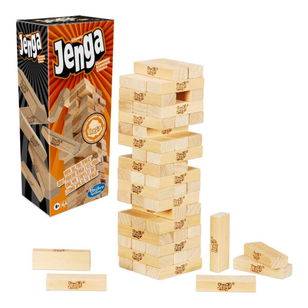 Hasbro Gaming Jenga Classic Game with Genuine Hardwood Blocks,Stacking Tower Game for 1 or More Players,Kids Ages 6 and Up in USA