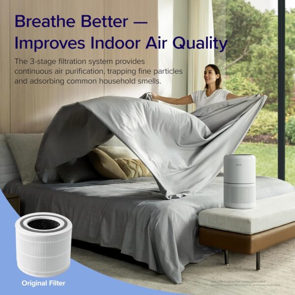 LEVOIT Air Purifier for Home Allergies Pets Hair in Bedroom, Covers Up to 1095 ft² by 45W High Torque Motor, 3-in-1 Filter with HEPA sleep mode, Remove Dust Smoke Pollutants Odor, Core300-P, White - Image 7