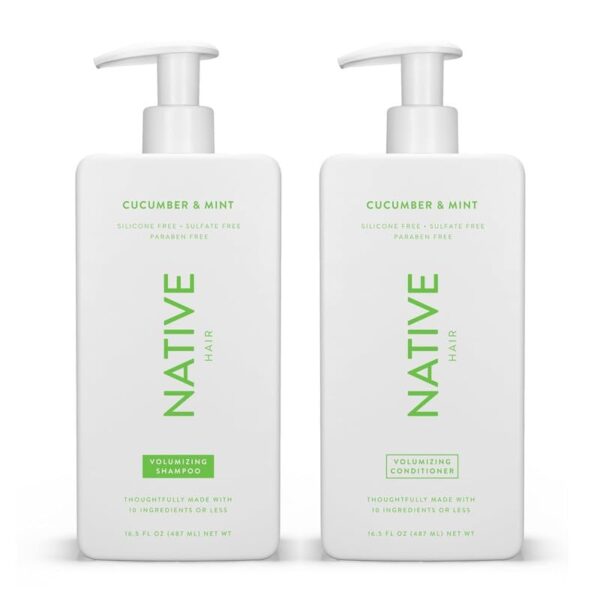 Native Shampoo and Conditioner Contain Naturally Derived Ingredients | All Hair Type Color & Treated From Fine to Dry Damaged, Sulfate & Dye Free - Cucumber & Mint, 16.5 fl oz each (2 pack)