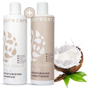 Purezero Coconut Milk Shampoo & Conditioner set - Intense Hydration & Increase Shine - Fight Dandruff & Frizz - Zero Sulfates, Parabens, Dyes - 100% Vegan & Cruelty Free - Great For Color Treated Hair