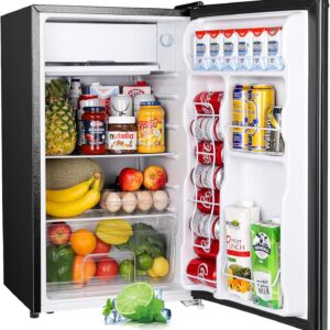 Upstreman 3.2 Cu.Ft Mini Fridge with Freezer, Single Door Mini Fridge, Adjustable Thermostat, Mini Refrigerator for Bedroom, Office, Dorm, Black-BR321