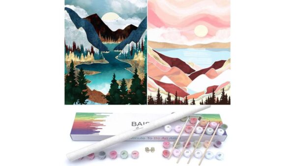 BAISITE Paint by Numbers Kit for Adults Beginners,12" Wx16 L 2 Pack Canvas Pictures Drawing Paintwork with 8 Pcs Wooden Paintbrushes, Acrylic Pigment in Gift Box-1112 - Image 2