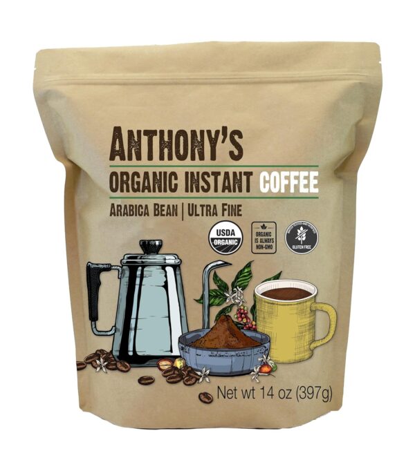 Anthony's Organic Instant Coffee,14oz, Ultra Fine Microground, Gluten Free, Arabica, Non GMO