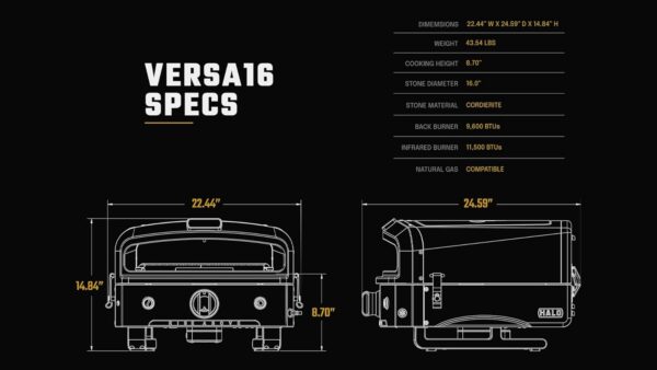 HALO Versa 16 Outdoor Pizza Oven | Rotating Stone bakes up to 16" Pizzas | Packed with Oven Cover