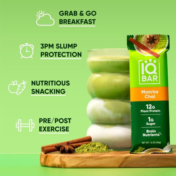 IQBAR Brain and Body Plant Protein Bars - Matcha Chai - Image 2