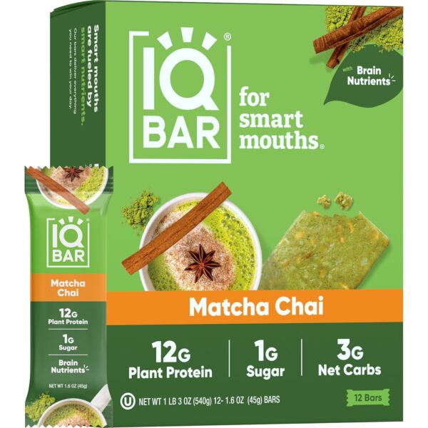 IQBAR Brain and Body Plant Protein Bars - Matcha Chai