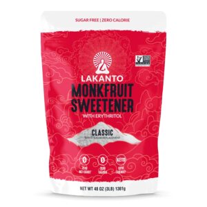 Lakanto Classic Monk Fruit Sweetener with Erythritol - White Sugar Substitute, Baking, Coffee, Tea, Zero Calorie, Keto Diet Friendly, Zero Net Carbs, Extract, Sugar Replacement