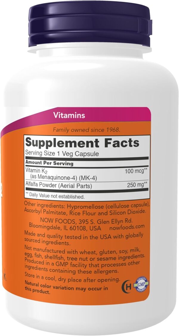 NOW Foods Supplements Vitamin K-2 100 mcg, Menaquinone-4 MK-4 - Image 7