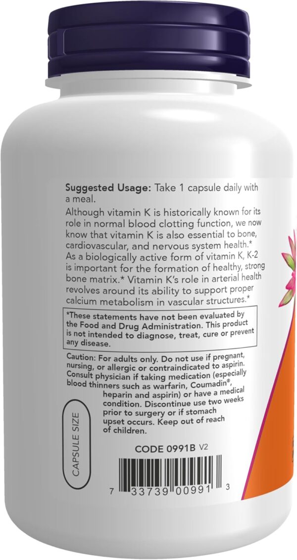 NOW Foods Supplements, Vitamin K-2 100 mcg, Menaquinone-4 (MK-4), Supports Bone Health*, 250 Veg Capsules