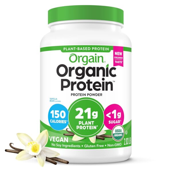 Orgain Organic Vegan Protein Powder, Vanilla Bean, 21g Protein, 2.03lb