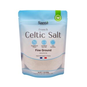 Sante Naturelle Celtic Salt - 1.1lb (18oz) Fine Ground Sea Salt, Unrefined French Celtic Sea Salt Organic, Hand Harvested 82+ Minerals Celtic Salt