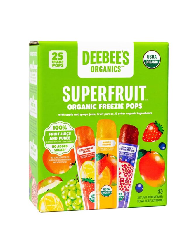 DeeBee’s Organics Classic SuperFruit Freezie Pops, No Added Sugars, No Artificial Flavors or Colors Freezer Pops (Pack of 25)