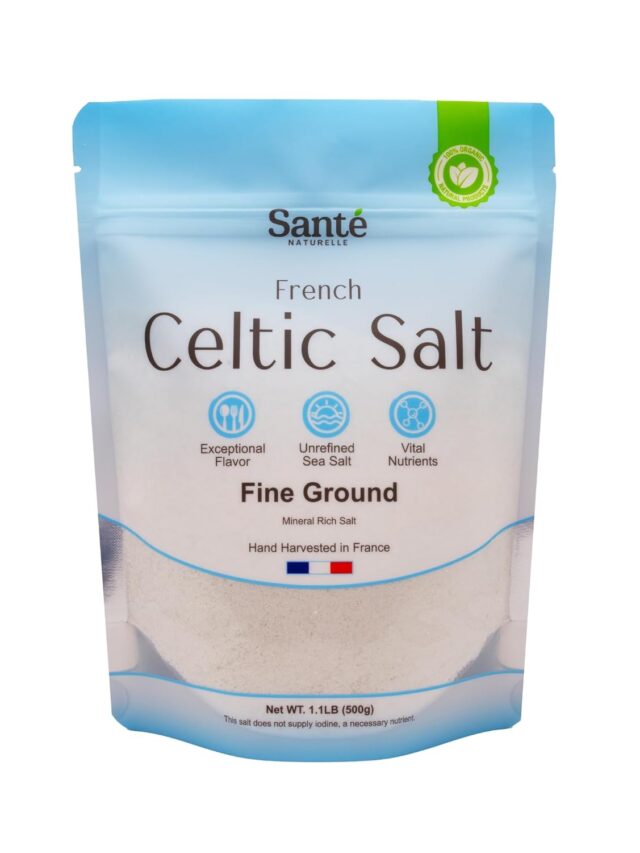 Sante Naturelle Celtic Salt – 1.1lb (18oz) Fine Ground Sea Salt, Unrefined French Celtic Sea Salt Organic, Hand Harvested 82+ Minerals Celtic Salt