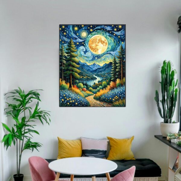 ldazao Moon Paint by Numbers Kit for Adults Beginner Forest Adult Paint by Number Kits On Canvas Adults' Paint-by-Number Kits DIY Oil Painting Kits for Gift Home Wall Decor 16x20 Inch - Image 3