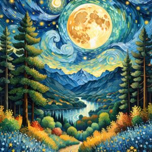 ldazao Moon Paint by Numbers Kit for Adults Beginner Forest Adult Paint by Number Kits On Canvas Adults' Paint-by-Number Kits DIY Oil Painting Kits for Gift Home Wall Decor 16x20 Inch