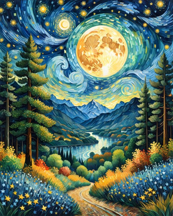 ldazao Moon Paint by Numbers Kit for Adults Beginner Forest Adult Paint by Number Kits On Canvas Adults' Paint-by-Number Kits DIY Oil Painting Kits for Gift Home Wall Decor 16x20 Inch