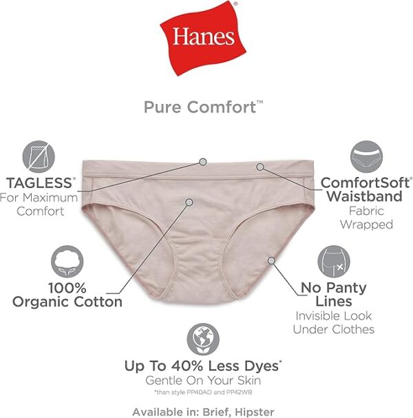 Hanes Women's Organic Cotton Panties Pack, ComfortSoft Underwear, 6-Pack (Colors May Vary)