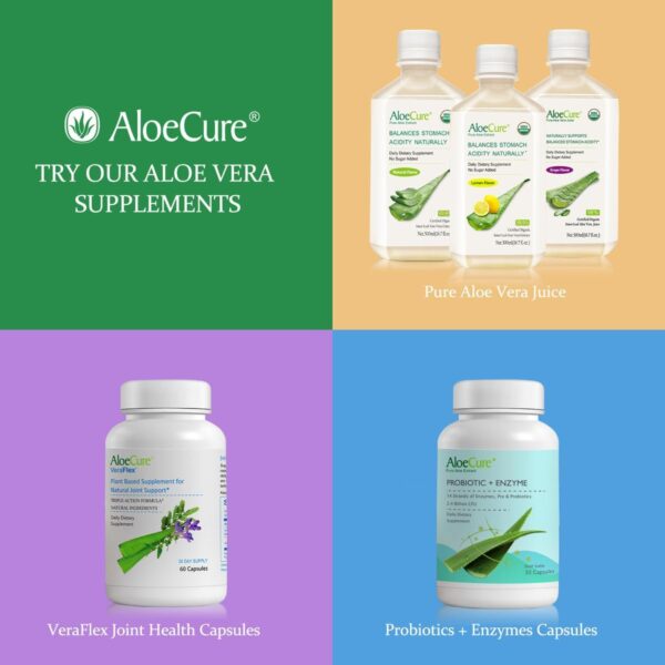 AloeCure USDA Organic Aloe Vera Juice Made Within 12 Hrs of Harvest - Pure Aloe Juice Natural Digestive Supplement to Support Digestion, Immune System and Balanced Stomach Acidity, 2 x 500ml Bottles