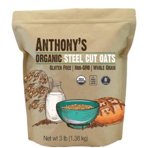 Anthony's Organic Steel Cut Oats, 3 lb, Gluten Free, Non GMO, Irish Oatmeal, Whole Grain