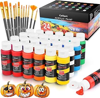 Caliart Acrylic Paint Set With 12 Brushes, 24 Colors (59ml, 2oz)