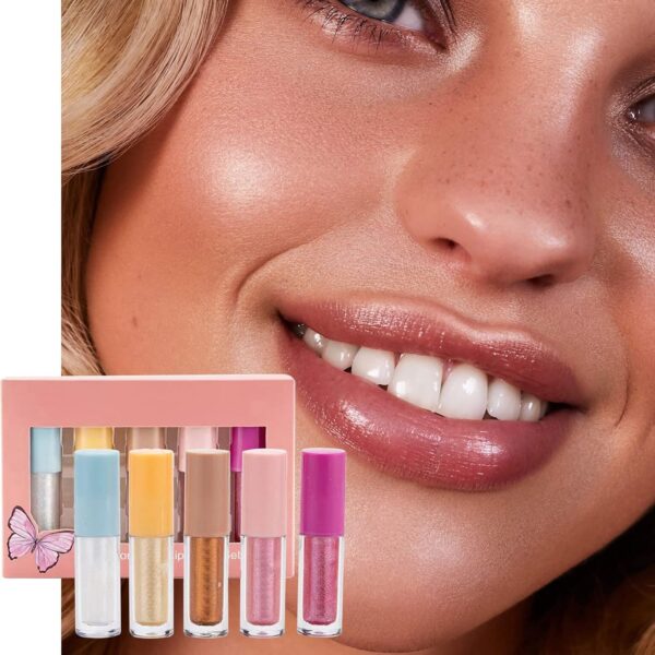 Formless Beauty by Lip Gloss Diamond Lip Gloss Set Of 5 Non Stick Cup Film Forming Fine Glitter Pearlescent Diamond Lip Gloss Pearlescent Lipstick Set Waterproof And Non Stick Liquid Honey Lipstick