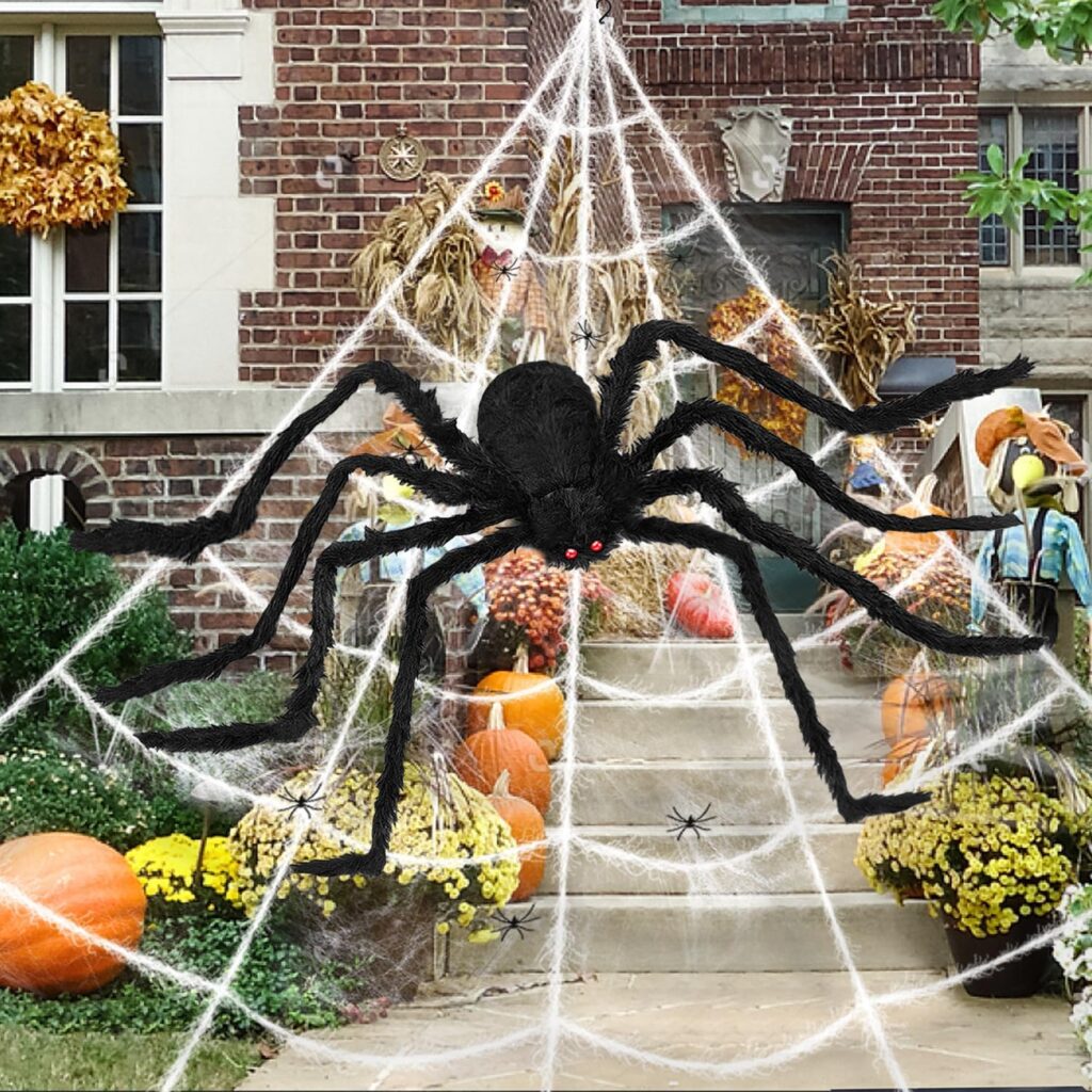 Halloween Decorations Outdoor, 200" Spider Web 60" Giant Spider with Extra Stretch Cobwebs