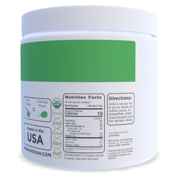 KOYAH - Organic USA Grown Spinach Powder