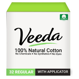 Veeda 100% Natural Cotton Tampons - Regular Absorbency with Leak Proof Protection - Compact BPA-Free Applicator - Unscented & Free from Chlorine