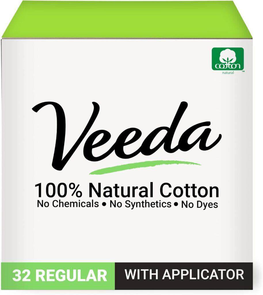 Veeda 100% Natural Cotton Tampons - Regular Absorbency with Leak Proof Protection