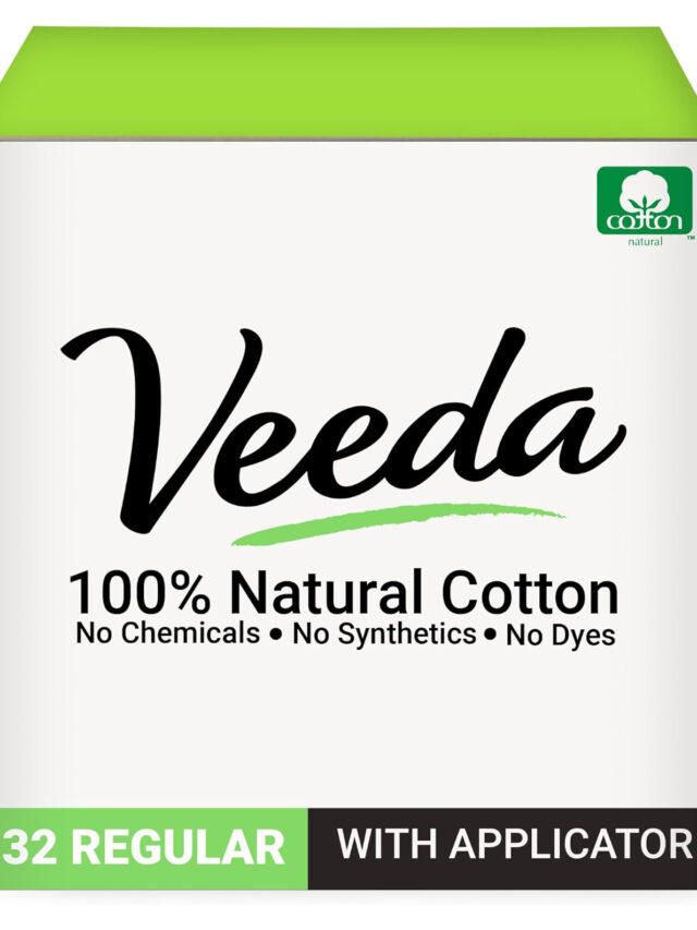 Veeda 100% Natural Cotton Tampons - Regular Absorbency with Leak Proof Protection - Compact BPA-Free Applicator - Unscented & Free from Chlorine