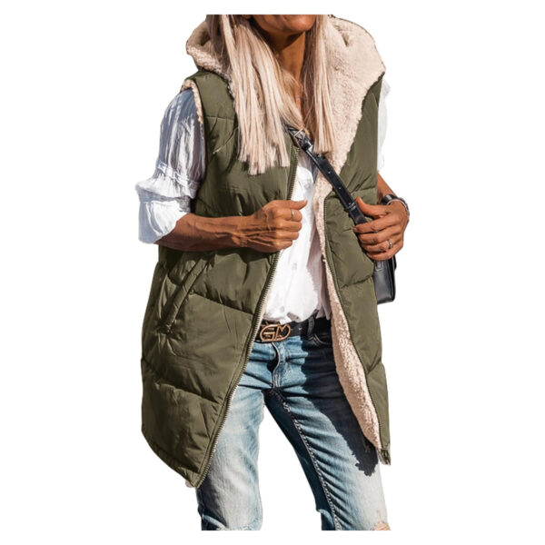 BTFBM Fall Long Puffer Vest Women Sleeveless Hooded Reversible Fleece Sherpa Jacket Zip Up Winter Coat Outerwear Vests