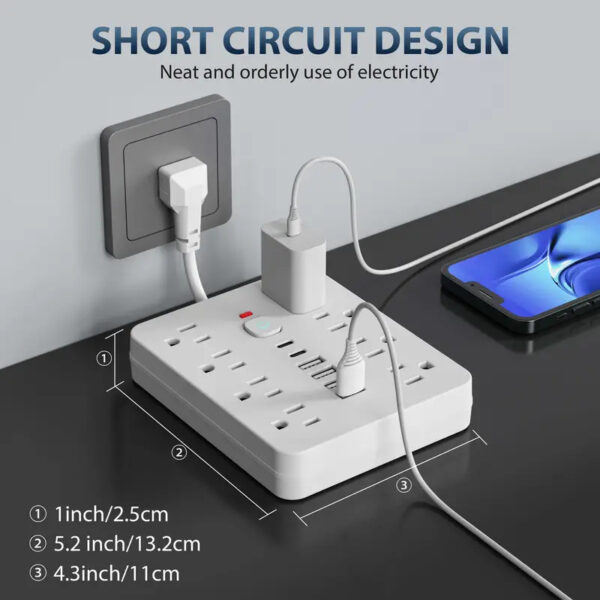 14-in-1 Power Strip with Surge Protection and One-Touch Control Switch - 4 Spacious AC Outlets with 6 USB Ports (including 2 Type-C)